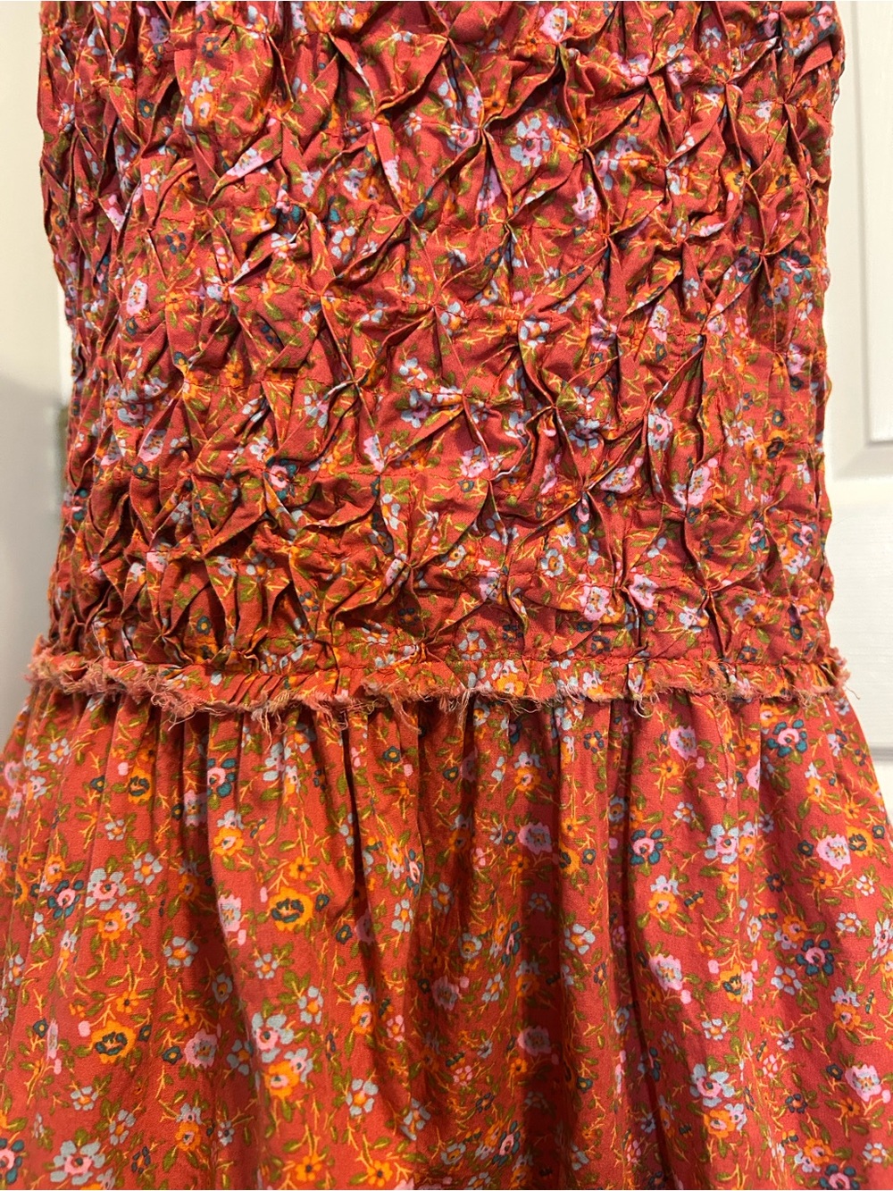 Free People Petunia Mini Dress in Poppy Combo Sz M Summer Boho Cotton Smocked - Picture 8 of 12